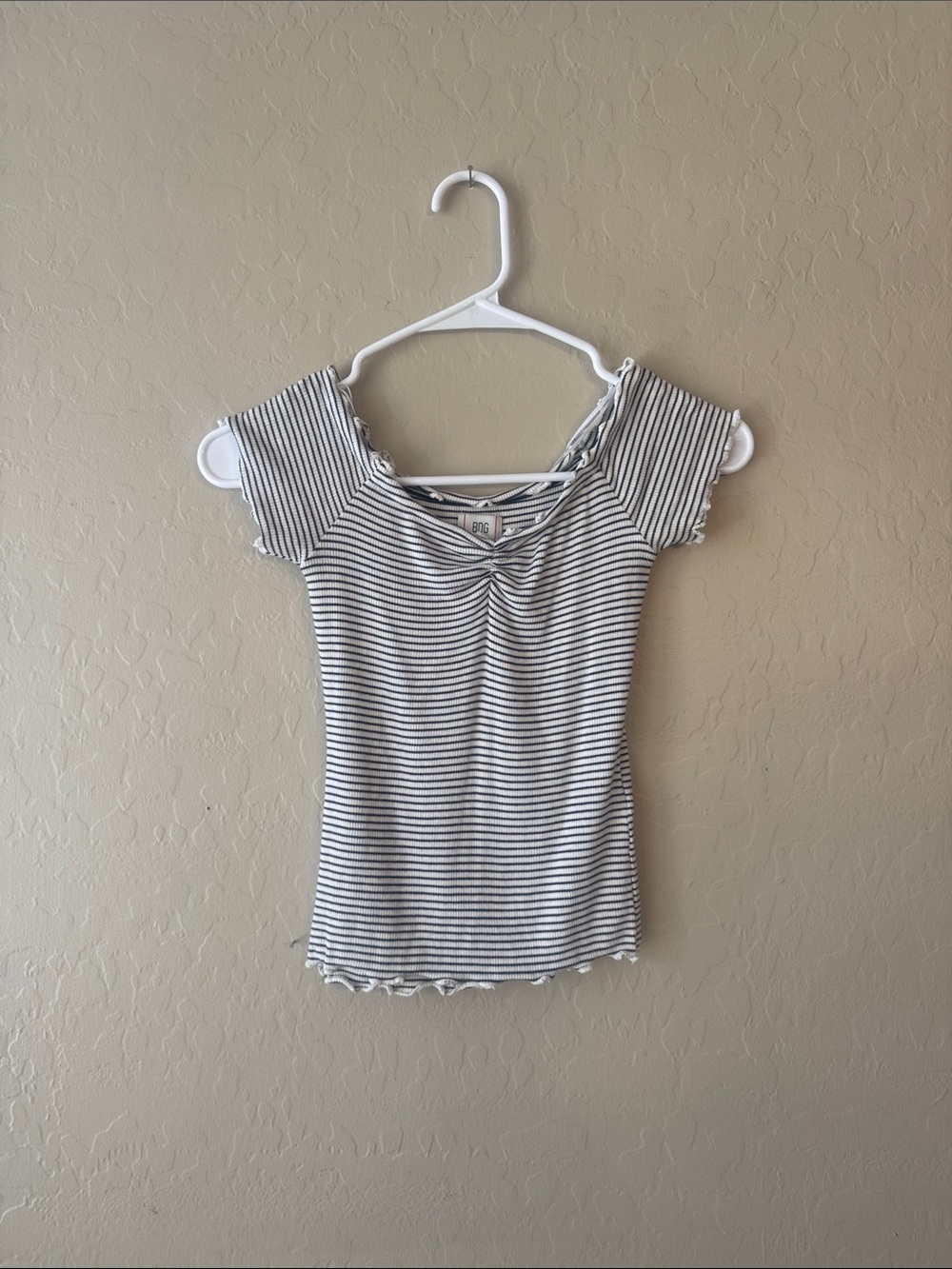 BDG Black & White Striped Short Sleeve Scoop Tee